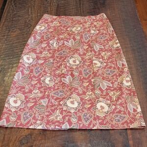 Vintage 90s Roughrider Floral Midi Skirt Red Cottagecore Prairie A-Line Size 12